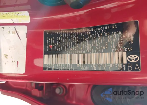 2014 Toyota Corolla Le from USA, damaged, VIN 5YFBURHE0EP063811